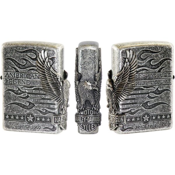 Photo1: Zippo Harley Davidson Japan Limited Eagle 3-sides Metal Silver Barrel HDP-74 Oil Lighter (1)