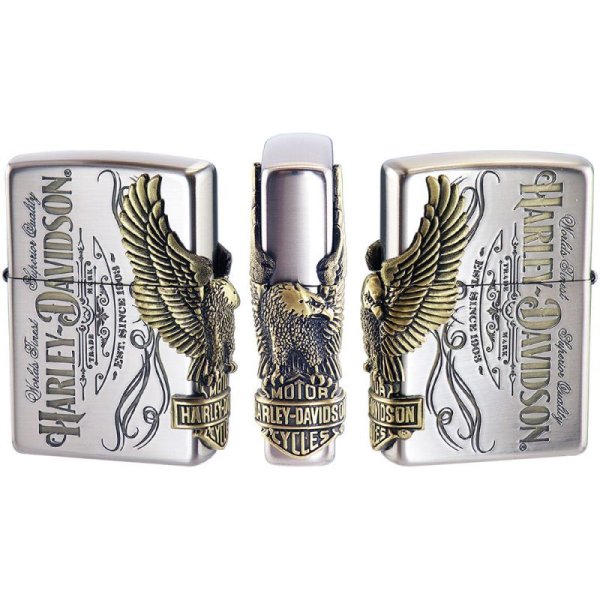 Photo1: Zippo Harley Davidson Japan Limited Eagle 3-sides Metal Antique Nickel Brass HDP-75 Oil Lighter (1)