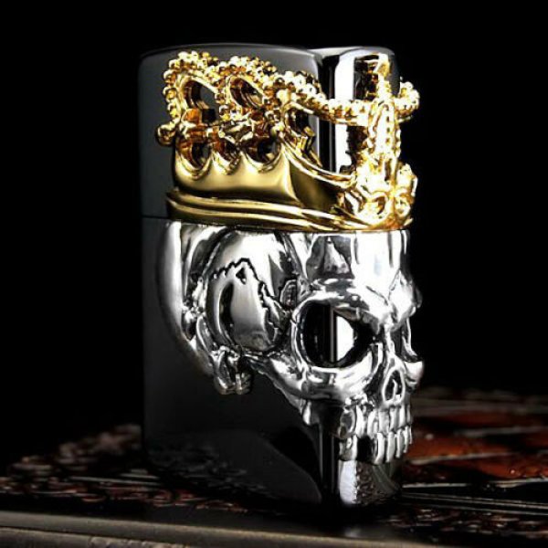 Photo1: Zippo Skull King Beauty Beast Crown 3-sides Metal Japan Limited Black Titanium (1)