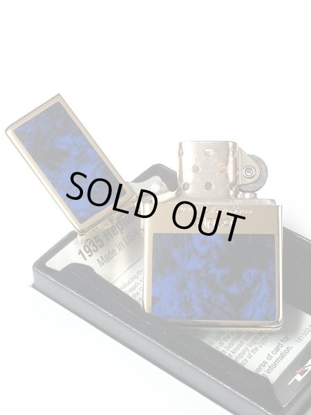 Photo2: Zippo 1935 Replica G Line Blue Gold Tank Gold Plating Etching Japan Limited Oil Ligter (2)