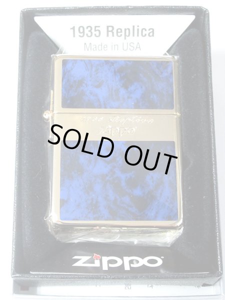 Photo5: Zippo 1935 Replica G Line Blue Gold Tank Gold Plating Etching Japan Limited Oil Ligter (5)