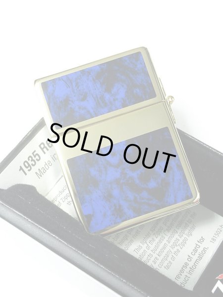 Photo3: Zippo 1935 Replica G Line Blue Gold Tank Gold Plating Etching Japan Limited Oil Ligter (3)