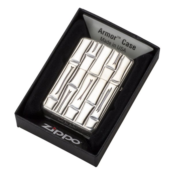 Photo4: Zippo Armor Case Bamboo Both Sides Deep Etching Silver Polished Finish Japan Limited Oil Lighter (4)