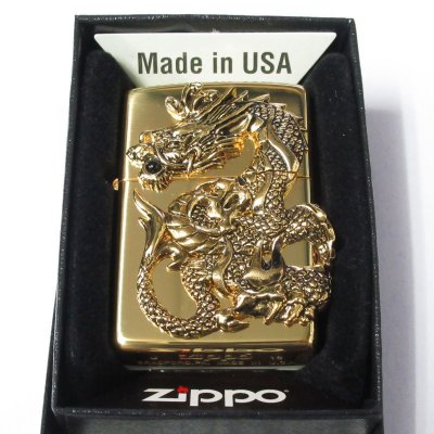 Photo1: Zippo Rampage Gold Dragon 2-sides Metal Onyx Japan 1000 Limited Oil Lighter