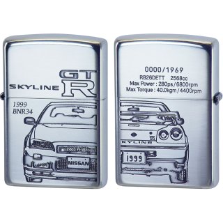 Zippo NISSAN SKYLINE GT-R BNR32 Both Sides Etching Oxidized Silver 