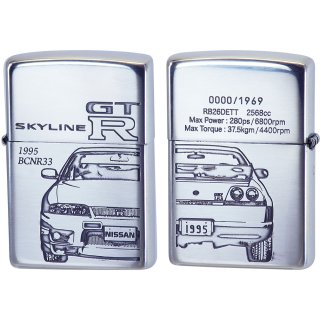 Zippo NISSAN SKYLINE GT-R BNR34 Both Sides Etching Oxidized Silver