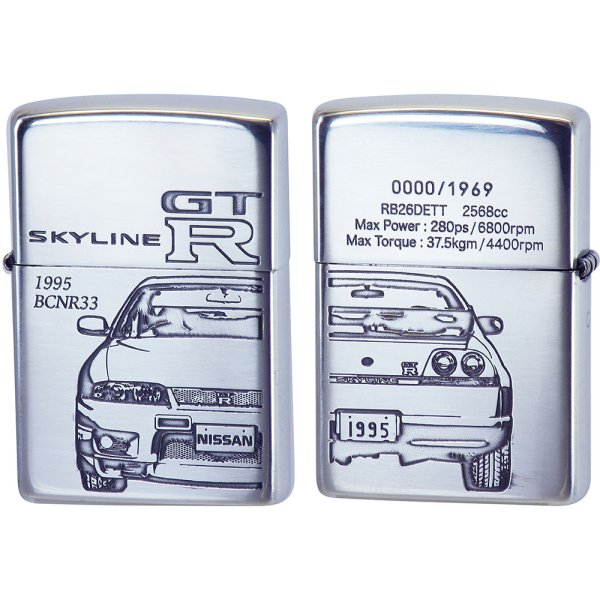 Photo1: Zippo NISSAN SKYLINE GT-R BCNR33 Both Sides Etching Oxidized Silver Plating Japan Limited Oil Lighter (1)