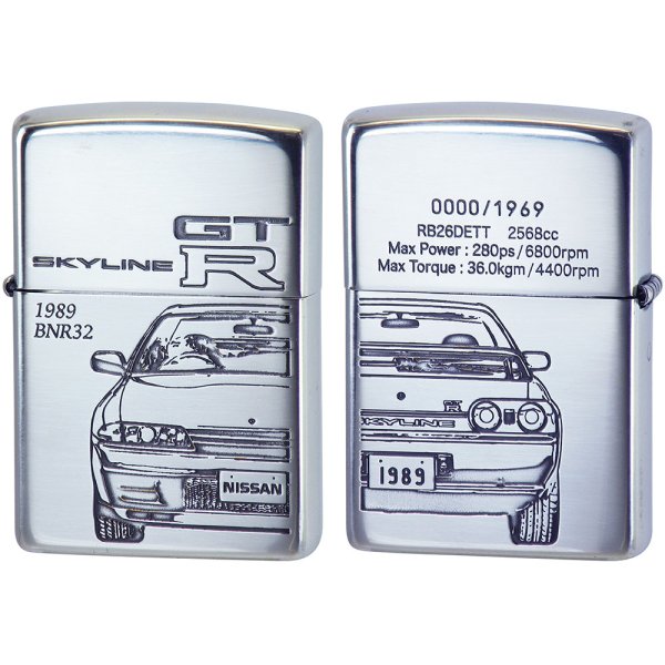 Photo1: Zippo NISSAN SKYLINE GT-R BNR32 Both Sides Etching Oxidized Silver Plating Japan Limited Oil Lighter (1)