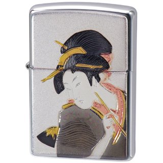 Zippo Geisha Girl Kanji 芸者 Etching Oxidized Silver Plating
