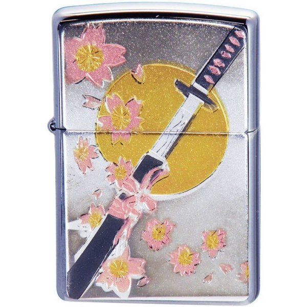 Photo1: Zippo Samurai Katana Sword Moon Sakura Electroforming Japan Limited Oil Lighter (1)