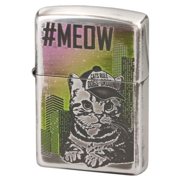 Photo1: Zippo Meow Cat Unique Baseball Cap Design Oxidized Silver Plating Japan Limited Oil Lighter (1)