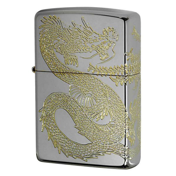 Photo1: Zippo Dragon Ryu Phenix 3-sides Etching Silver Plating Gold Japan Limited Oil Lighter (1)