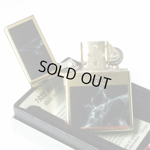 Photo3: Zippo 1935 Replica G Line Black Gold Tank Gold Plating Etching Japan Limited Oil Lighter (3)