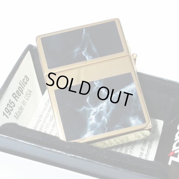 Photo2: Zippo 1935 Replica G Line Black Gold Tank Gold Plating Etching Japan Limited Oil Lighter (2)