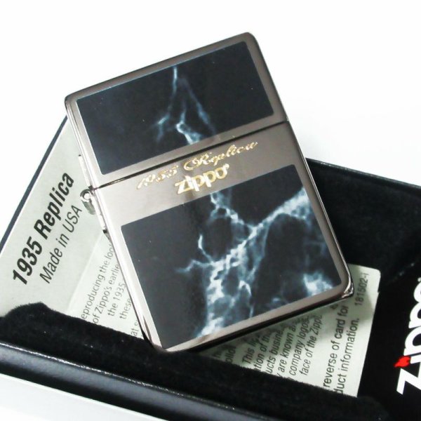 Photo1: Zippo 1935 Replica G Line Gold Tank Black Nickel Plating Etching Japan Limited Oil Lighter (1)