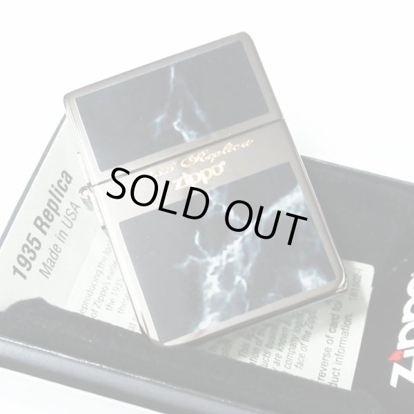 Photo1: Zippo 1935 Replica G Line Gold Tank Black Nickel Plating Etching Japan Limited Oil Lighter (1)