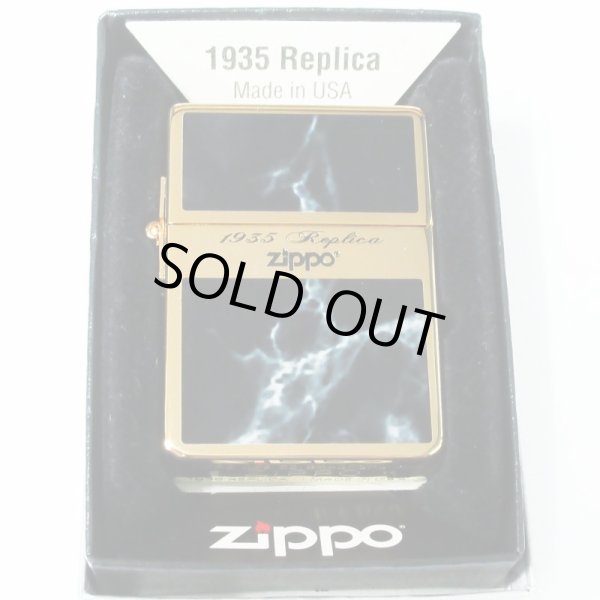 Photo4: Zippo 1935 Replica G Line Black Gold Tank Gold Plating Etching Japan Limited Oil Lighter (4)