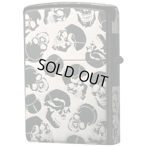 Photo2: Zippo Mosh Skulls Skull 5-sides Etching Matte Black Silver Plating Japan Limited Oil Lighter (2)