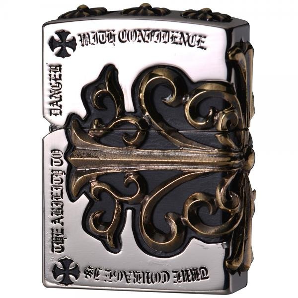 Photo1: Zippo Gothic Gold Side Arabesque Cross Full Metal Jacket Japan Limited Heavy Weight Oil Lighter (1)
