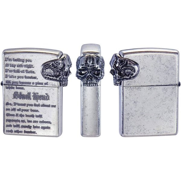Photo2: Zippo Skull Face 3-sides Metal Nickel Barrel Plating Etching Japan Limited Oil Lighter (2)