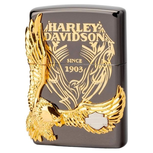 Photo1: Zippo Harley Davidson Japan Limited Big Eagle Metal Black Ion Gold Plating HDP-15 Oil Lighter (1)
