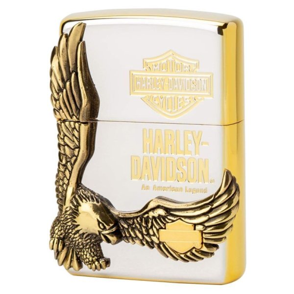 Photo1: Zippo Harley Davidson Japan Limited Big Eagle Metal Silver Gold Plating HDP-17 Oil Lighter (1)