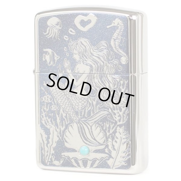Photo1: Zippo Armor Case Mermaid Turquoise White Nickel Plating Etching Japan Limited Oil Lighter (1)