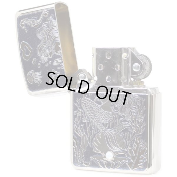 Photo2: Zippo Armor Case Mermaid Swarovski White Nickel Plating Etching Japan Limited Oil Lighter (2)