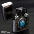 Photo4: Zippo Acrylic Imitation Turquoise Metal Tribal Etching Oxidized Silver Plating Japan Limited Oil Lighter (4)