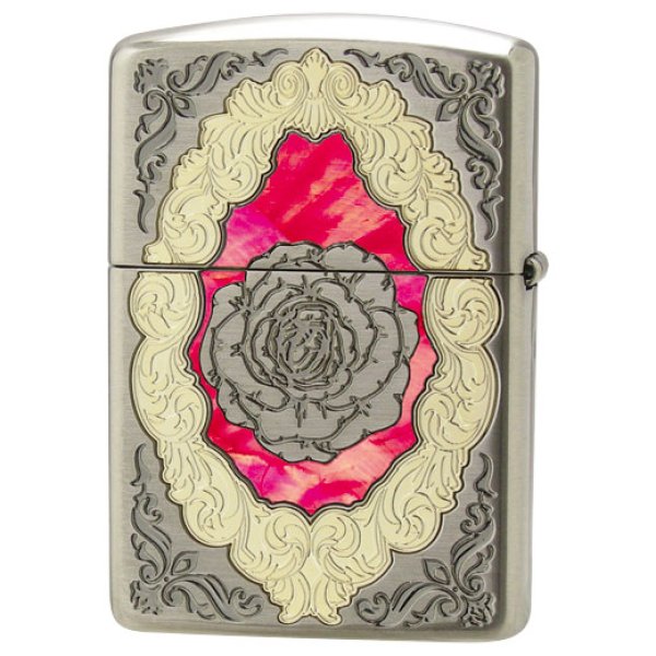 Zippo Armor Case Pink Butterfly Rose Shell Inlay Nickel