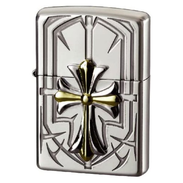 Photo1: Vintage Zippo Cross Metal Silver Gold Plating Etching Japan Limited Oil Lighter (1)