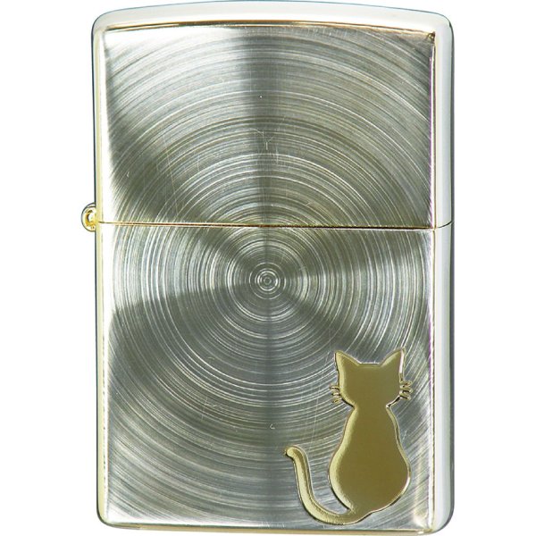 Photo1: Zippo Gold Cat Spindle Pattern Design Silver Plating Etching Japan Limited Oil Lighter (1)
