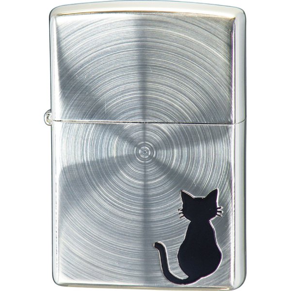 Photo1: Zippo Black Cat Spindle Pattern Design Silver Plating Etching Japan Limited Oil Lighter (1)