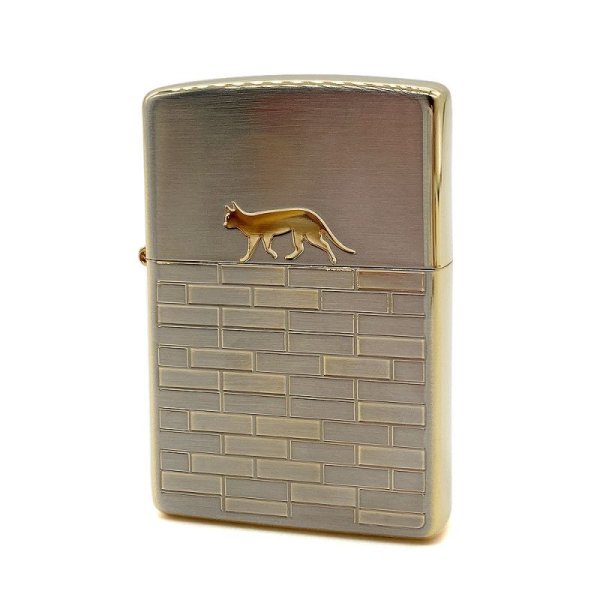 Photo1: Zippo Cat Walk Silver Gold Plating Both Sides Etching Japan Limited Oil Lighter (1)