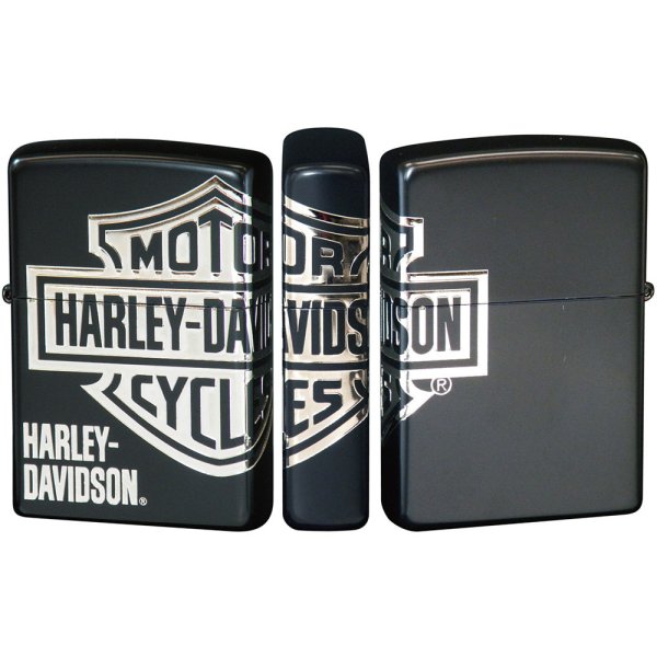 Photo1: Zippo Harley Davidson Japan Limited Bar Shield 3-sides Etching Matte Black Silver Plating HDP-29 Oil Lighter (1)
