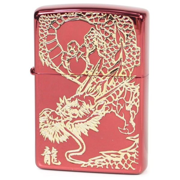 Photo1: Zippo Rampage Dragon Kanji Etching Gold Red Ion Coating Japan Limited Oil Lighter (1)