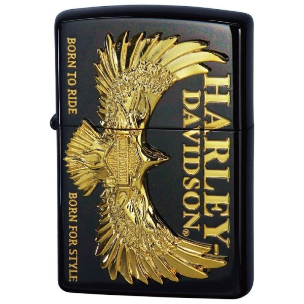 Photo1: Zippo Harley Davidson Japan Limited Ion Black Gold Plating Eagle Metal HDP-78 Oil Lighter (1)