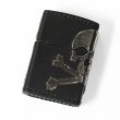 Photo1: Zippo Skull Crossbones 3-sides Metal Black Leather Roll Japan Limited Oil Lighter (1)