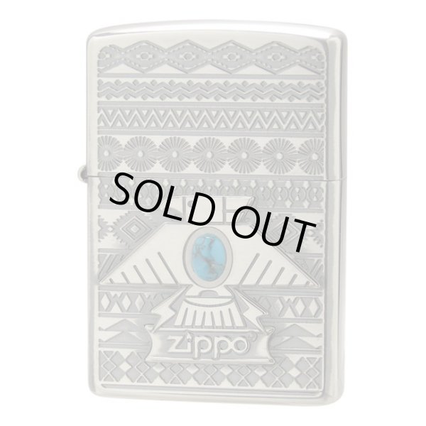 Photo1: Zippo Thunderbird Turquoise Oxidized Silver Plating Both Sides Etching Metal Plate Japan Limited Oil Lighter (1)
