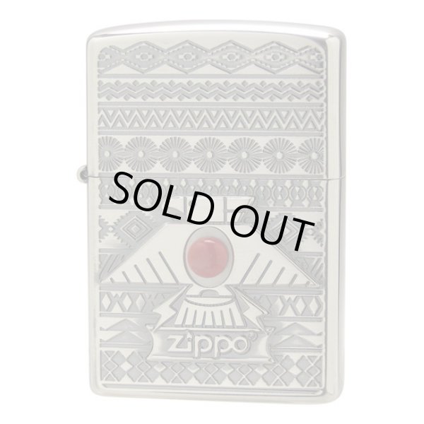 Photo1: Zippo Thunderbird Artificial Red Coral Oxidized Silver Plating Both Sides Etching Metal Plate Japan Limited Oil Lighter (1)