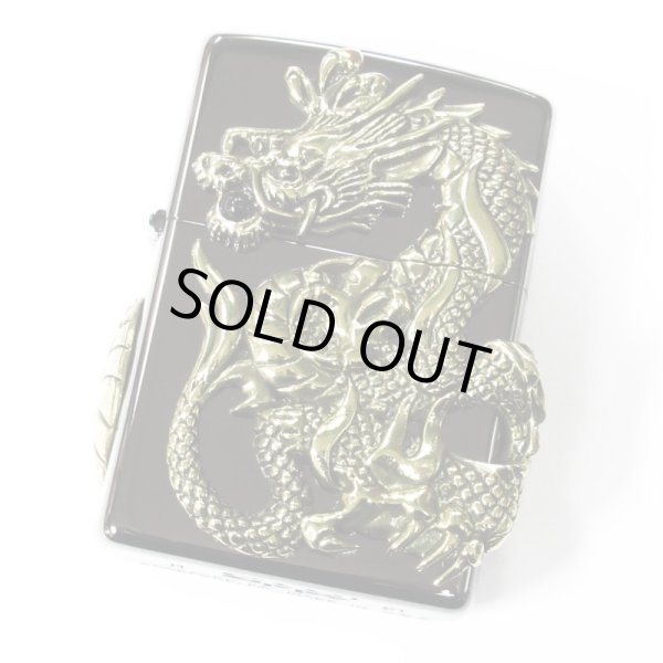 Photo1: Zippo Double Rampage Gold Dragon 4-sides Metal Onyx Black Nickel Japan 1000 Limited Oil Lighter (1)