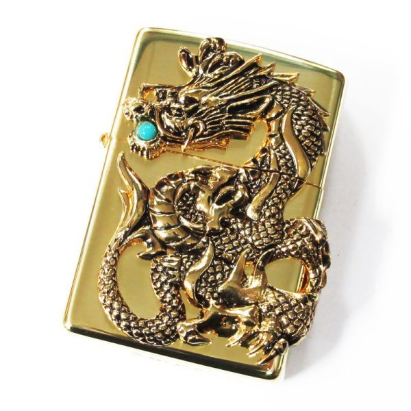 Photo1: Zippo Rampage Gold Dragon 2-sides Metal Turquoise Japan 100 Limited Oil Lighter (1)