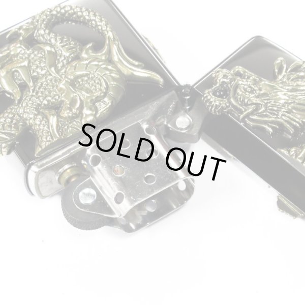 Photo3: Zippo Double Rampage Gold Dragon 4-sides Metal Onyx Black Nickel Japan 1000 Limited Oil Lighter (3)
