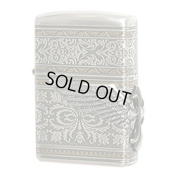 Photo1: Zippo Cross Wing 3-sides Metal Baroque Etching Antique Gold Silver Plating Japan Limited Oil Lighter (1)