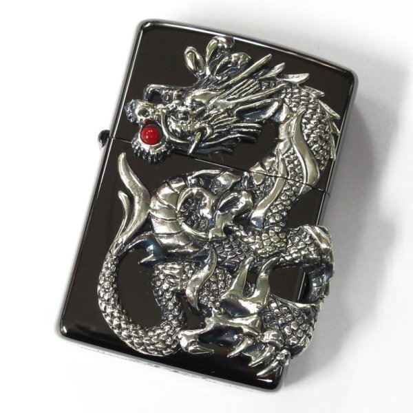 Photo1: Zippo Rampage Dragon 2-sides Metal Red Coral Black Nickel Japan Limited Oil Lighter (1)