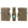 Photo1: Zippo Turquoise Wing 3-sides Metal Plate Oxidized Brass Barrel Finished Japan Limited Oil Lighter (1)