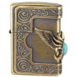 Photo2: Zippo Turquoise Wing 3-sides Metal Plate Oxidized Brass Barrel Finished Japan Limited Oil Lighter (2)
