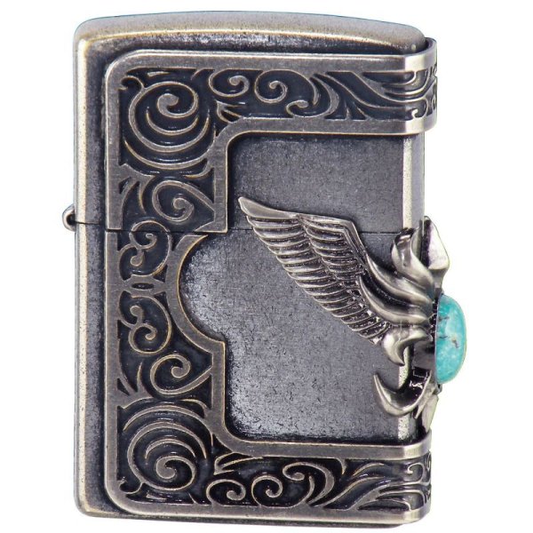 Photo2: Zippo Turquoise Wing 3-sides Metal Plate Oxidized Barrel Finished Japan Limited Oil Lighter (2)