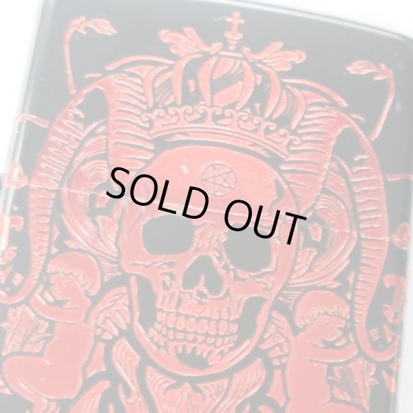 Photo2: Used Zippo Red Lucifer Matte Black Plating Etching Japan Limited Oil Lighter (2)