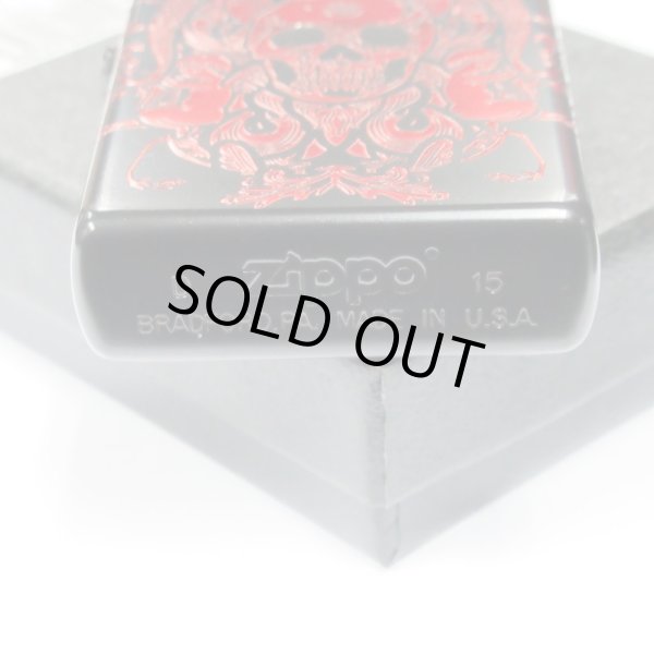 Photo5: Used Zippo Red Lucifer Matte Black Plating Etching Japan Limited Oil Lighter (5)